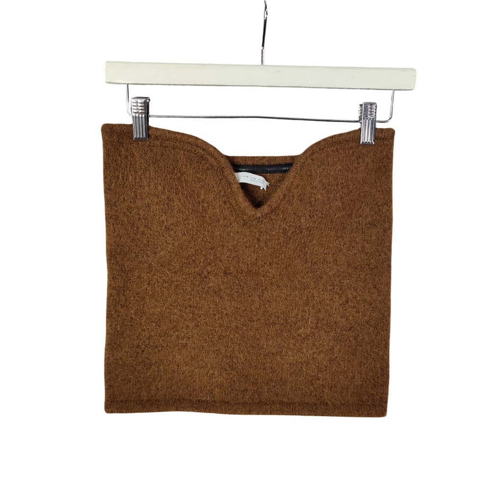 Zara Brown Tube Top Womens Medium Wool Alpaca Blend Knit V-Neck Stretchy Boxy
